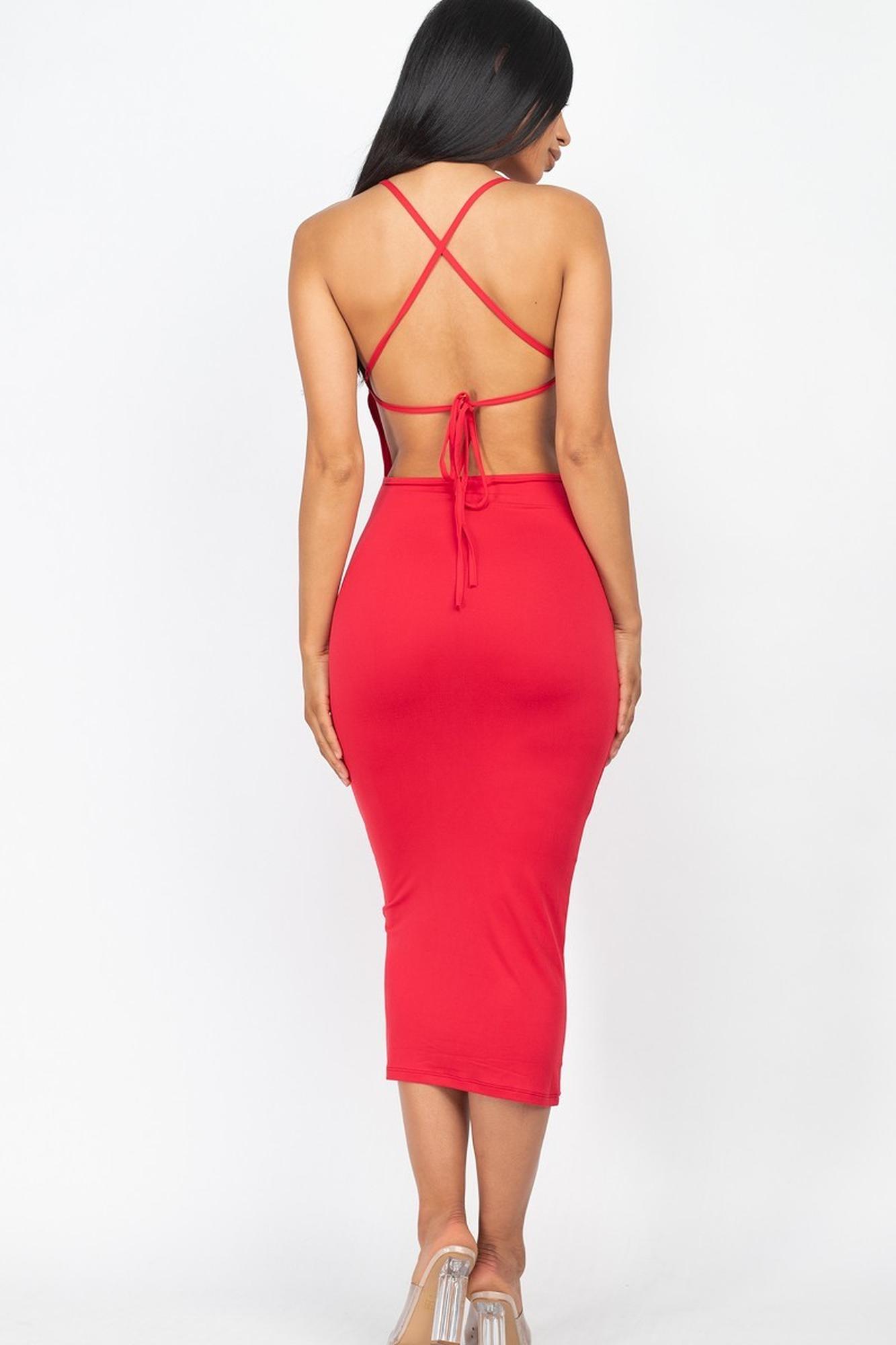 strapless open back dress Magenta Floral Tie Back Midi Dress – Brandy's Popup main image 0